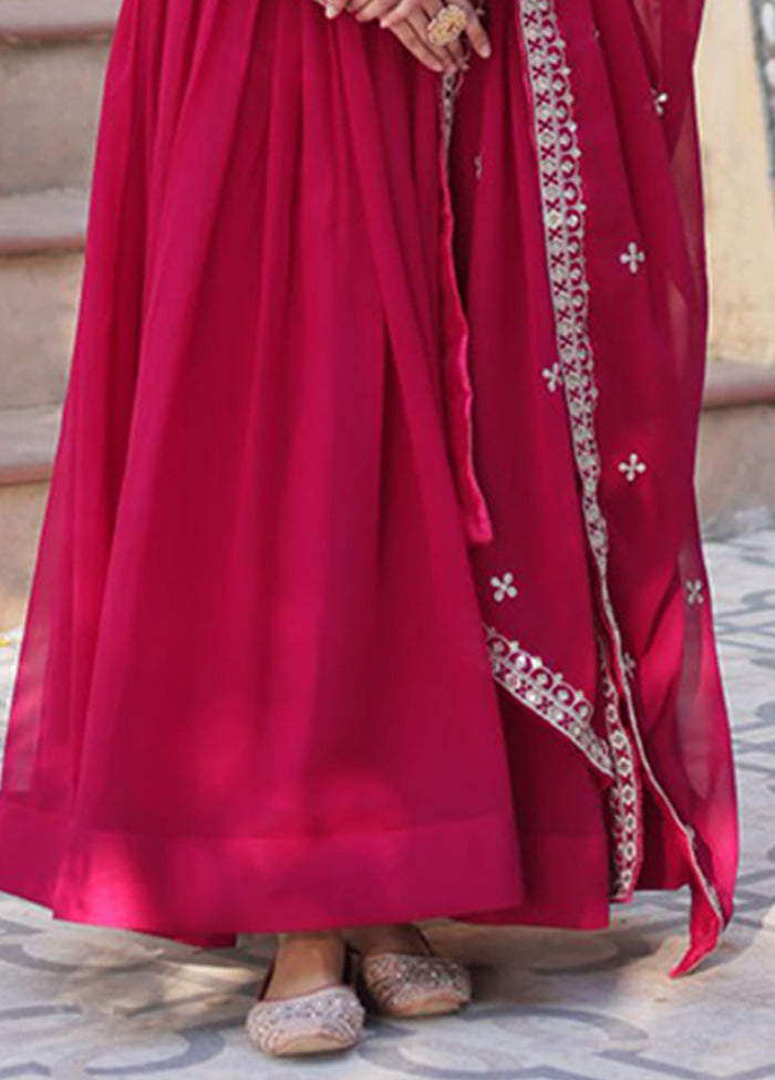 Maroon Woven Work Silk Gown With Dupatta