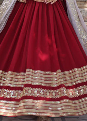 Maroon Woven Work Silk Gown With Dupatta