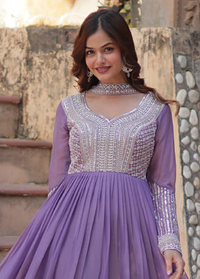 Lavender Woven Work Georgette Gown With Dupatta