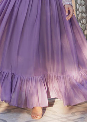 Lavender Woven Work Georgette Gown With Dupatta
