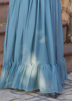 Green Woven Work Georgette Gown With Dupatta