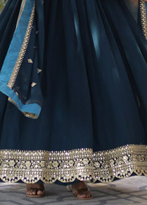 Green Woven Work Silk Gown With Dupatta