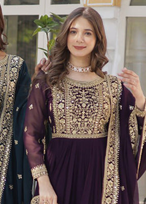 Green & Purple Woven Work Silk Gown pack of 2 With 2 Dupattas