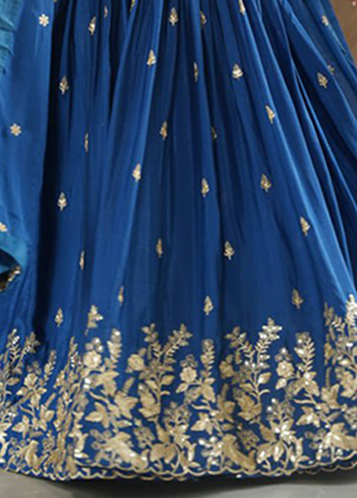 Blue Woven Work Silk Gown With Dupatta