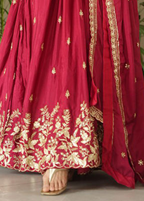 Maroon Woven Work Silk Gown With Dupatta