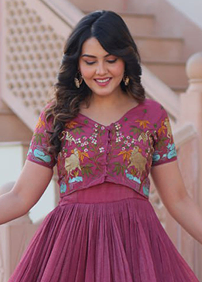 Purple Woven Work Cotton Gown