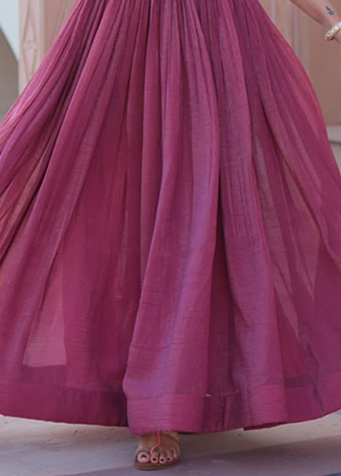 Purple Woven Work Cotton Gown