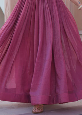 Purple Woven Work Cotton Gown