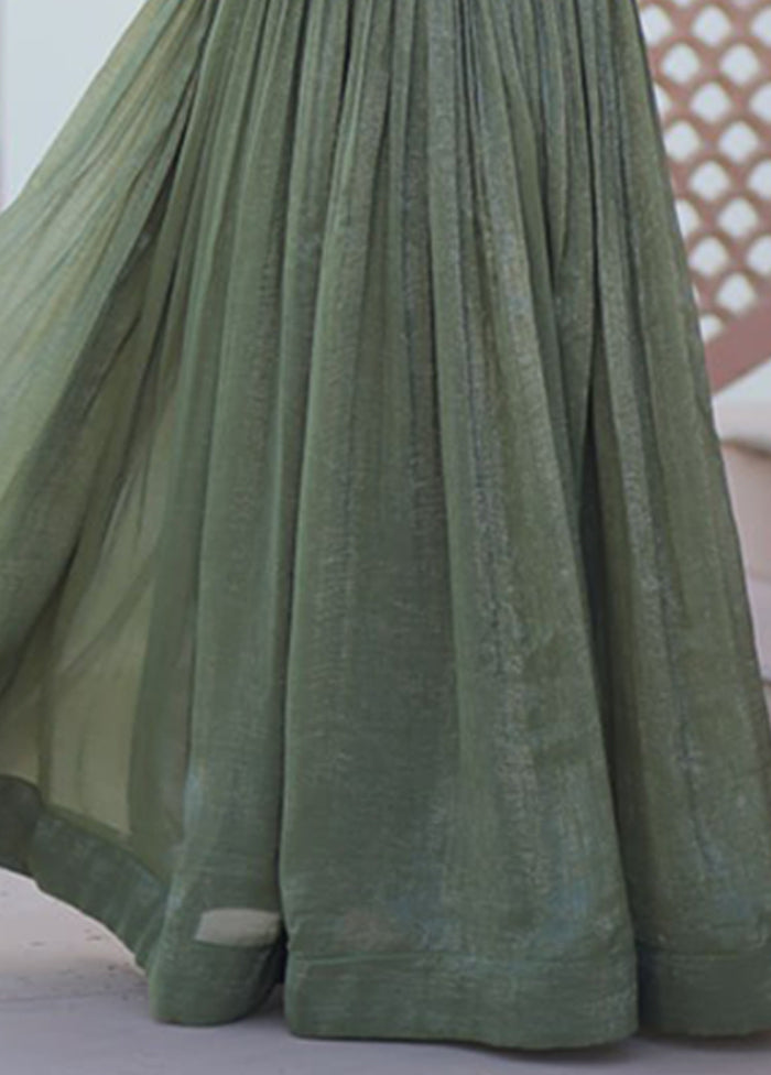 Green Woven Work Cotton Gown