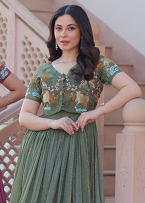 Pink & Green Woven Work Cotton Gown pack of 2