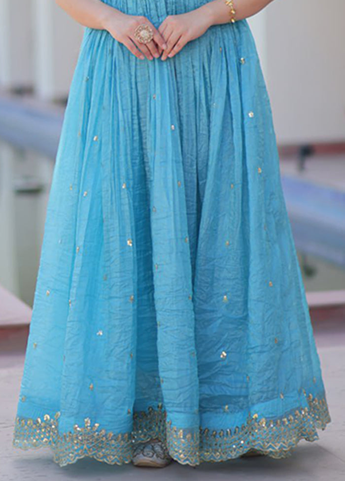 Blue Woven Work Silk Gown