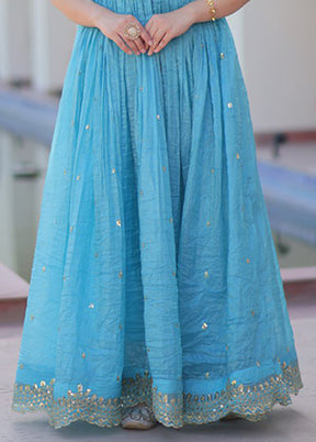 Blue Woven Work Silk Gown