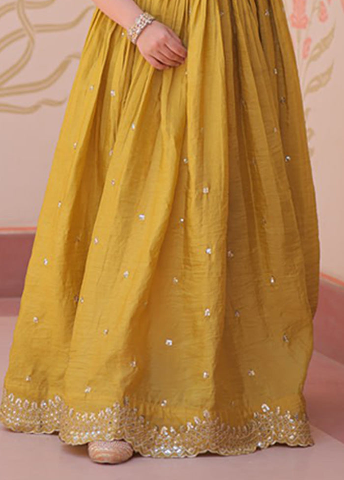 Yellow Woven Work Silk Gown