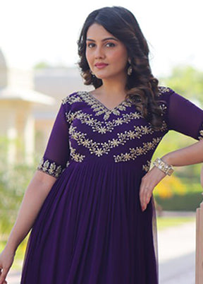 Purple Woven Work Silk Gown