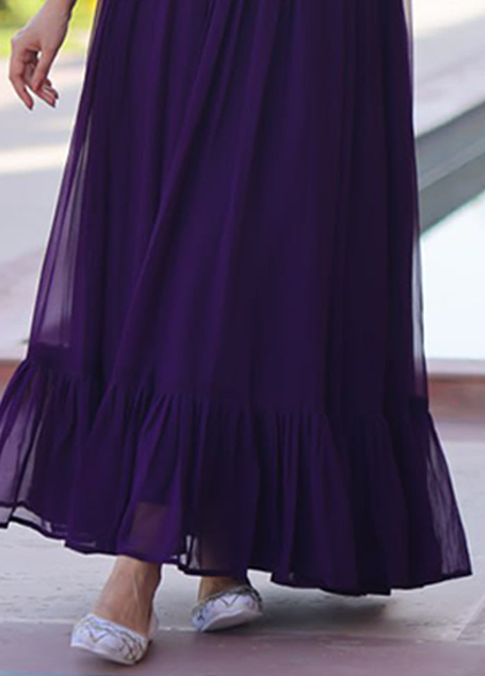 Purple Woven Work Silk Gown