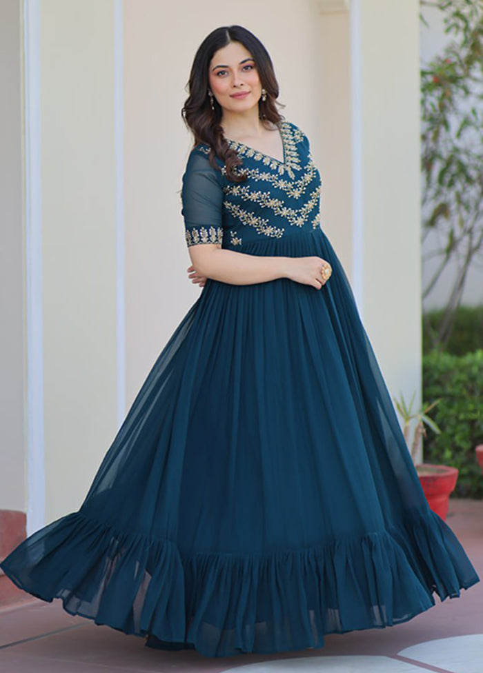 Green Woven Work Silk Gown