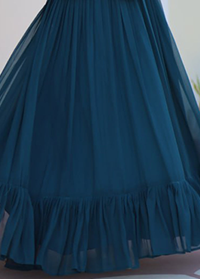 Green Woven Work Silk Gown