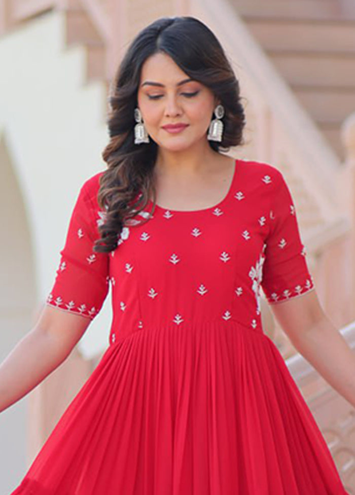 Red Woven Work Silk Gown