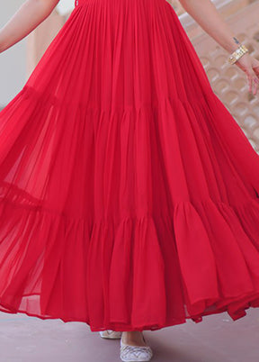 Red Woven Work Silk Gown