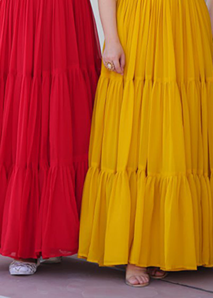 Red & Yellow Woven Work Silk Gown pack of 2