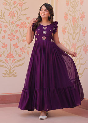 Purple Woven Work Silk Gown