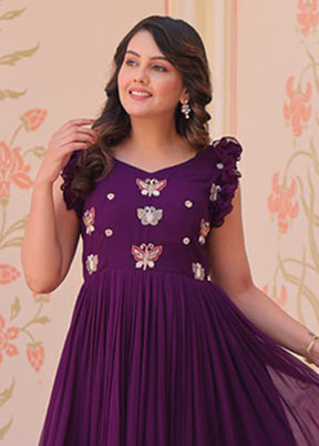 Purple Woven Work Silk Gown