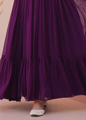 Purple Woven Work Silk Gown