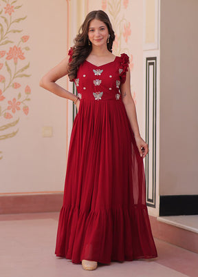 Maroon Woven Work Silk Gown