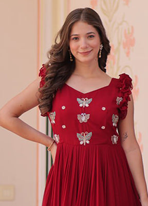 Maroon Woven Work Silk Gown