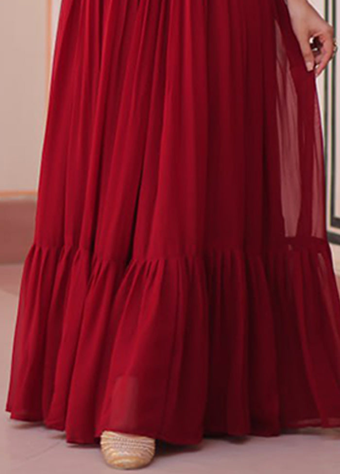 Maroon Woven Work Silk Gown