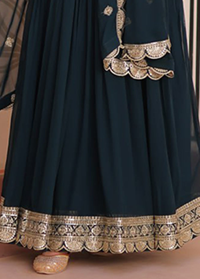 Green Woven Work Silk Gown With Dupatta