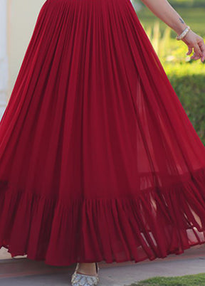 Maroon Woven Work Silk Gown