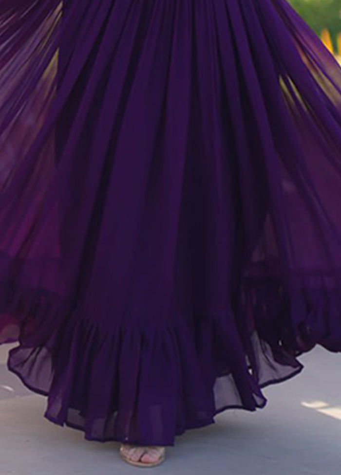 Purple Woven Work Silk Gown