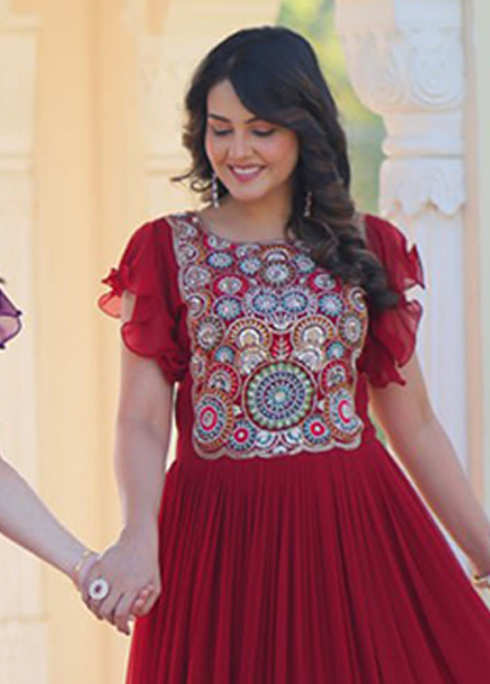 Purple & Maroon Woven Work Silk Gown