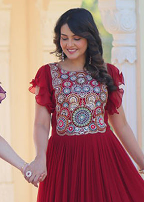 Purple & Maroon Woven Work Silk Gown