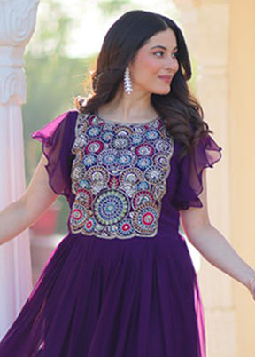 Purple & Maroon Woven Work Silk Gown