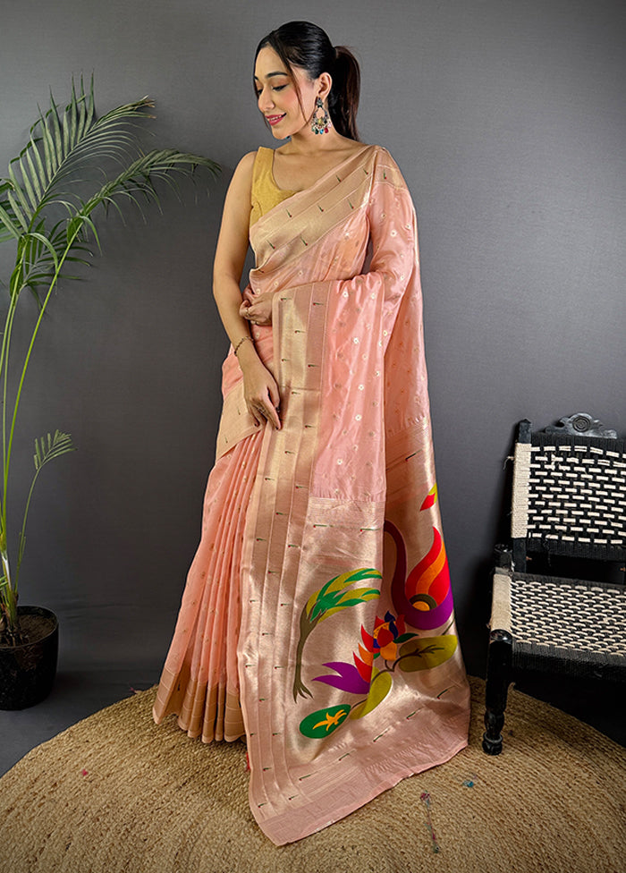 Peach Spun Silk Saree With Blouse Piece