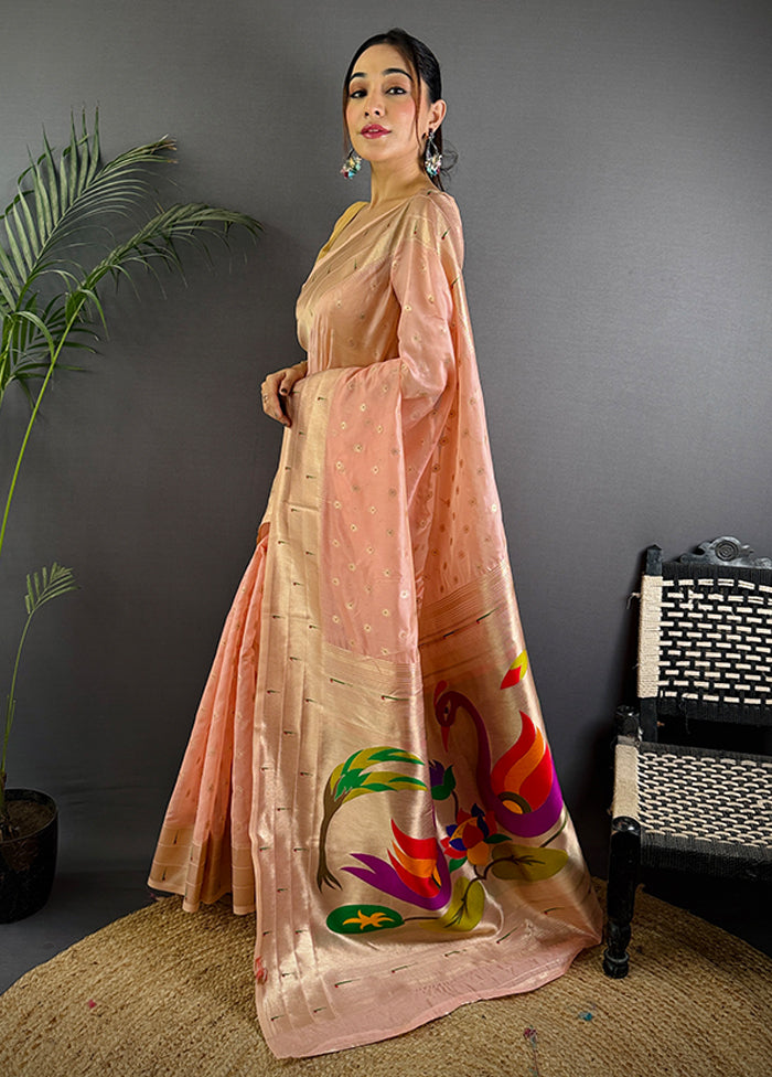 Peach Spun Silk Saree With Blouse Piece