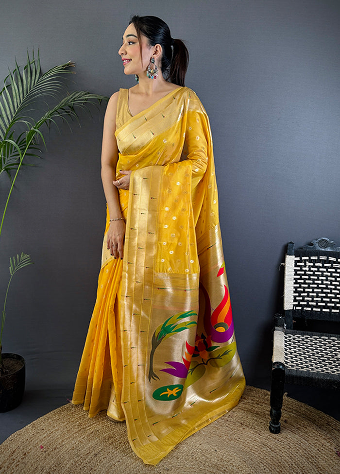 Yellow Spun Silk Saree With Blouse Piece