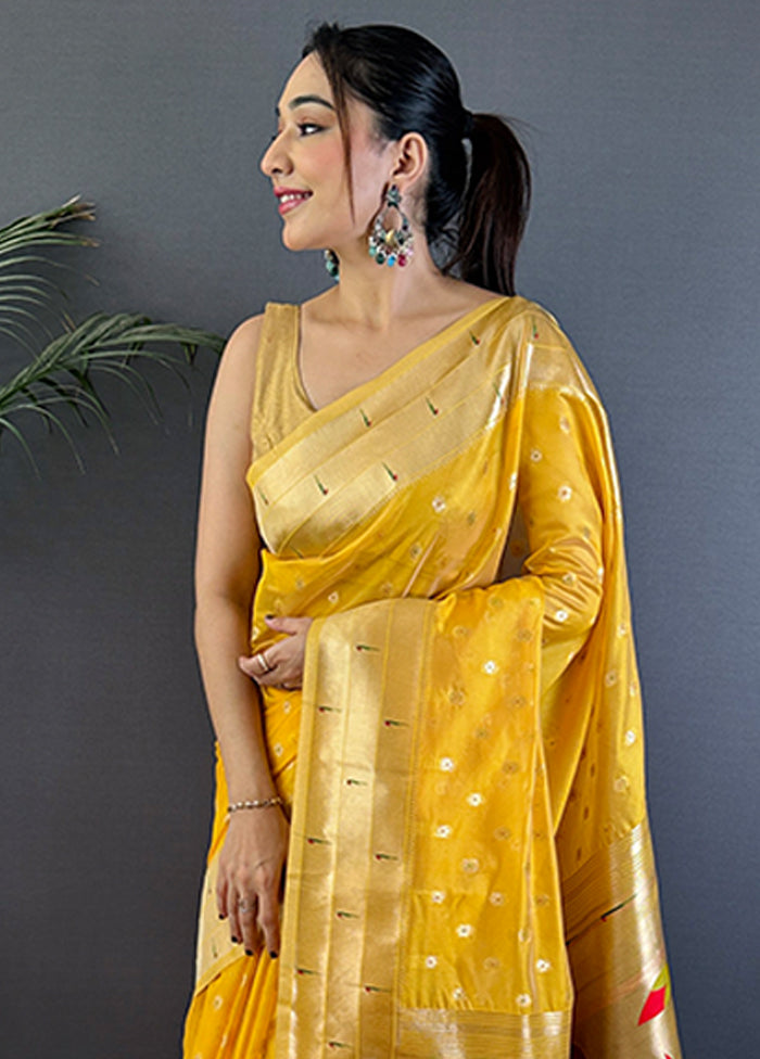 Yellow Spun Silk Saree With Blouse Piece