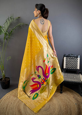 Yellow Spun Silk Saree With Blouse Piece