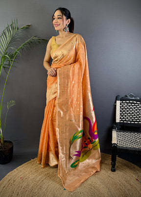Orange Spun Silk Saree With Blouse Piece