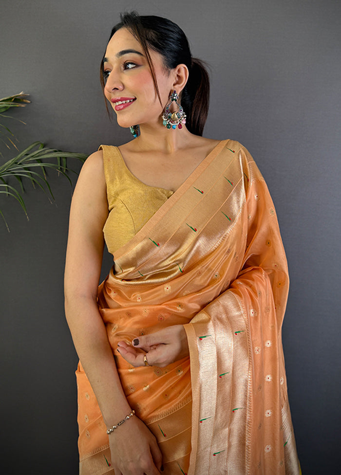 Orange Spun Silk Saree With Blouse Piece