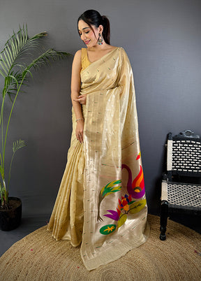 Golden Spun Silk Saree With Blouse Piece