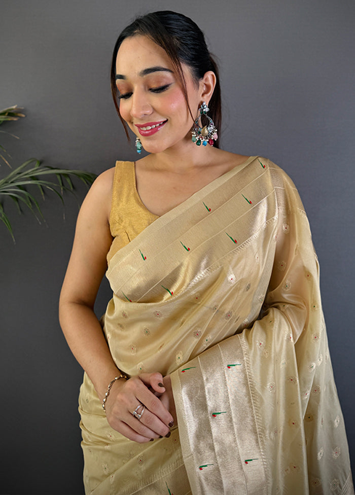 Golden Spun Silk Saree With Blouse Piece