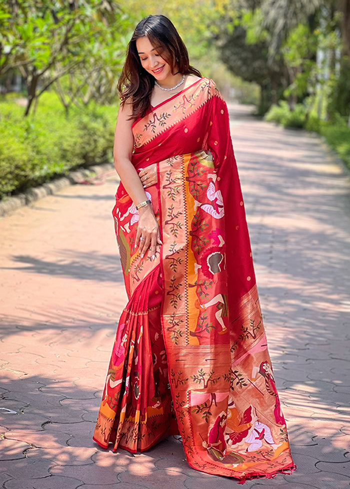 Red Spun Silk Saree With Blouse Piece