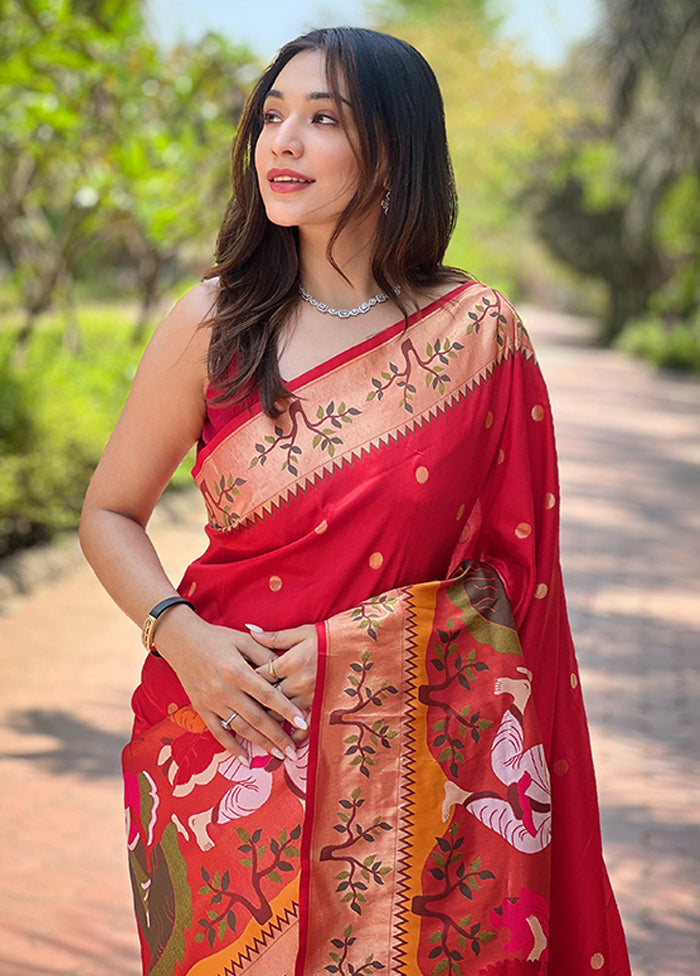 Red Spun Silk Saree With Blouse Piece