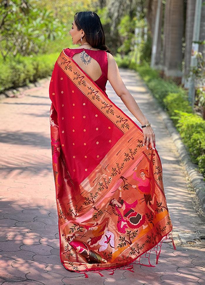 Red Spun Silk Saree With Blouse Piece