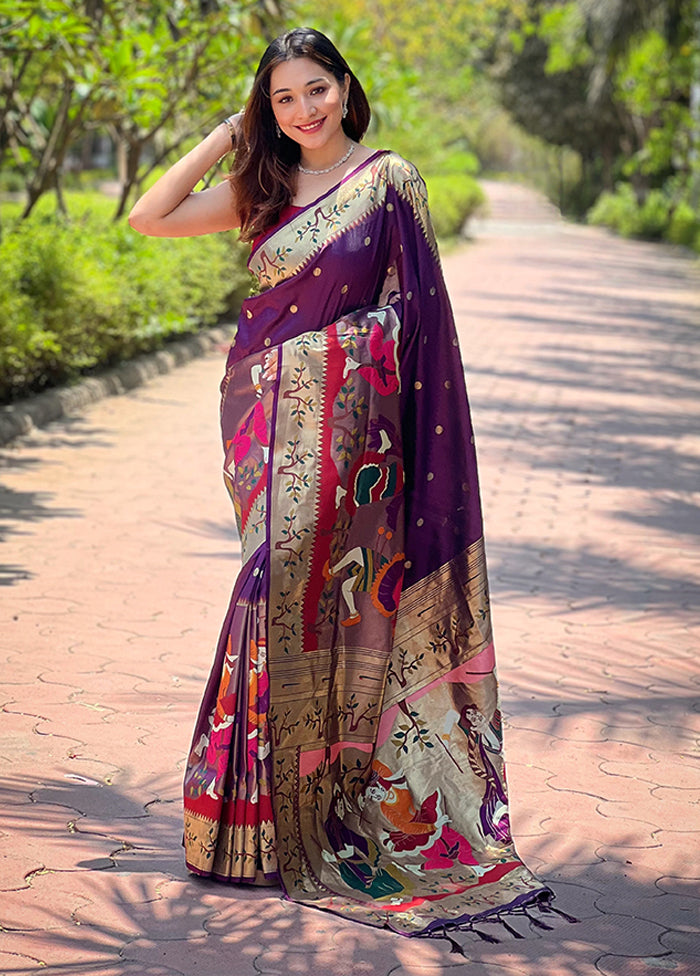 Purple Spun Silk Saree With Blouse Piece