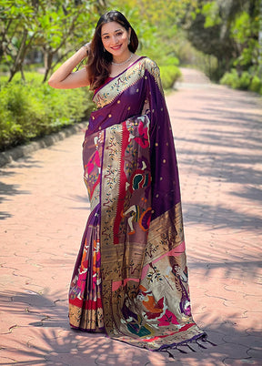 Purple Spun Silk Saree With Blouse Piece